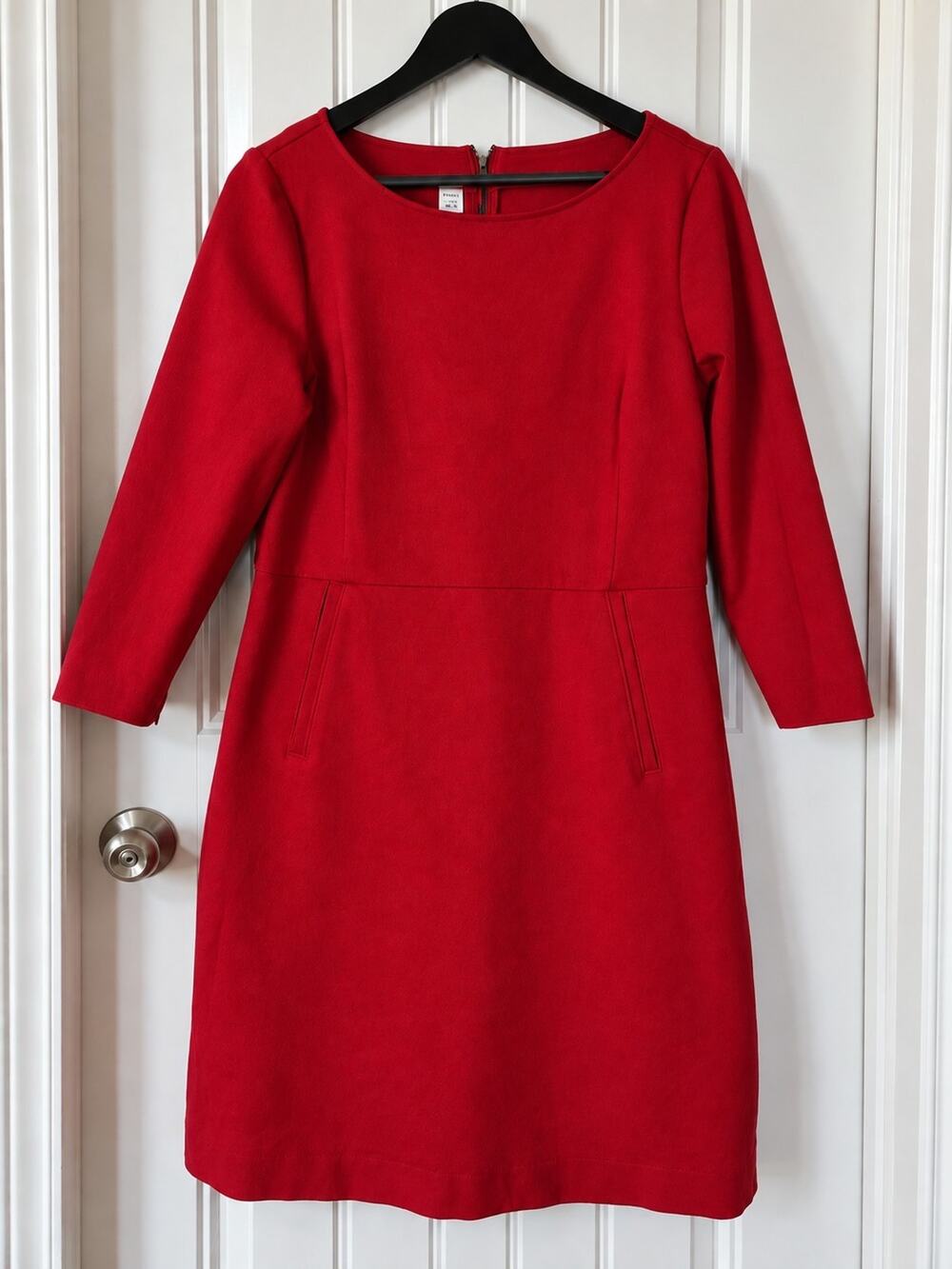SPANX Womens XL Red Sheath Dress 3/4 Sleeve Zip Pockets Bodycon Work A Line